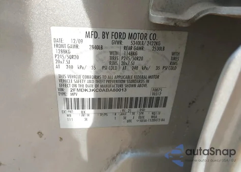 2010 Ford Edge Limited from USA, damaged, VIN 2FMDK3KC0ABA80013